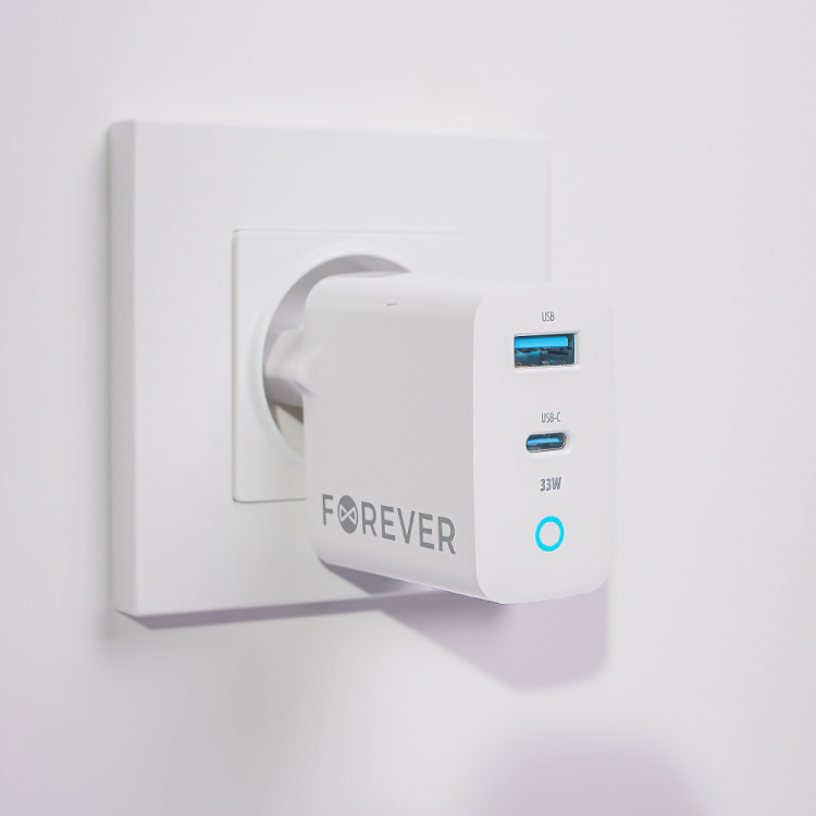 Forever TC-06-33AC PD QC seinälaturi 1x USB-C 1x USB 33W