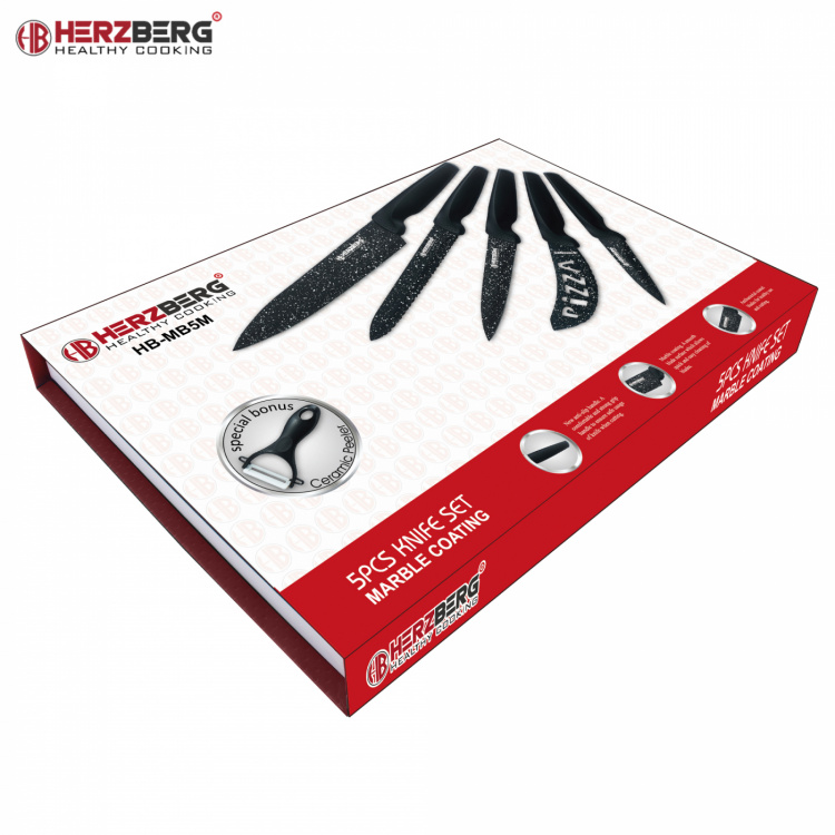 Herzberg 5-delar Marmorbelagt knivset + keramisk skalare (HG-MB5M)