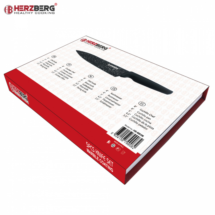 Herzberg 5-delar Marmorbelagt knivset + keramisk skalare (HG-MB5M)