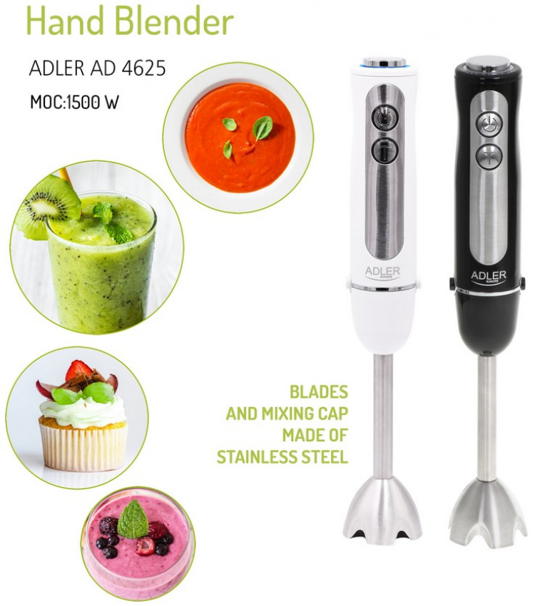 Adler AD 4625 Stavmixer 1500W, Svart
