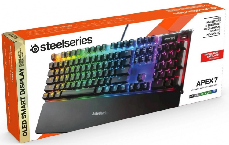 SteelSeries Apex 7 -pelinäppäimistö, jossa on RGB- ja OLED-näyttö