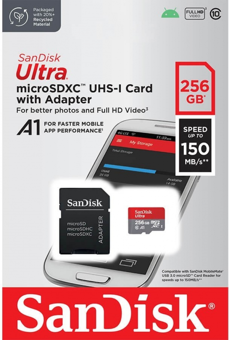 SanDisk Ultra Minneskort microSDXC, 256GB