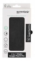 Essentials Google Pixel 9 Pro PU wallet, detachable, 3 cards, black