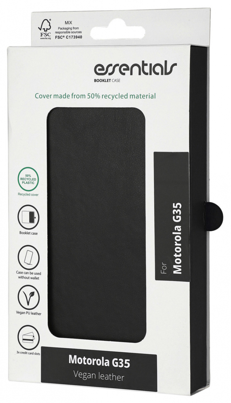 Essentials Motorola Moto G35 PU wallet, detachable, 3 cards, black