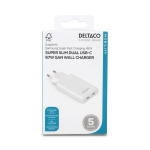 DELTACO USB-C väggladdare 67 W, 2x USB-C PD, slimmad storlek, total effekt 67 W DELTACO USB-C väggladdare 67 W, 2x USB-C PD, slimmad storlek, total effekt 67 W