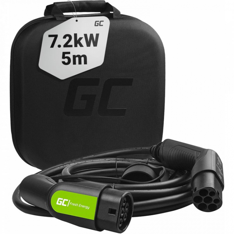 Greencell Laddkabel Elbil Ev09 Typ2 5M 7,2Kw 32A 1-Fas Svart Ip55
