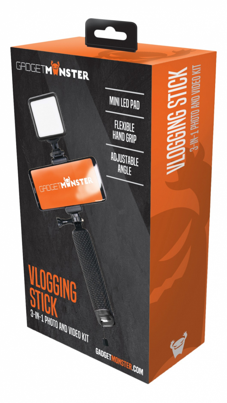 GadgetMonster Vlogging Stick LED-valolla varustettuna