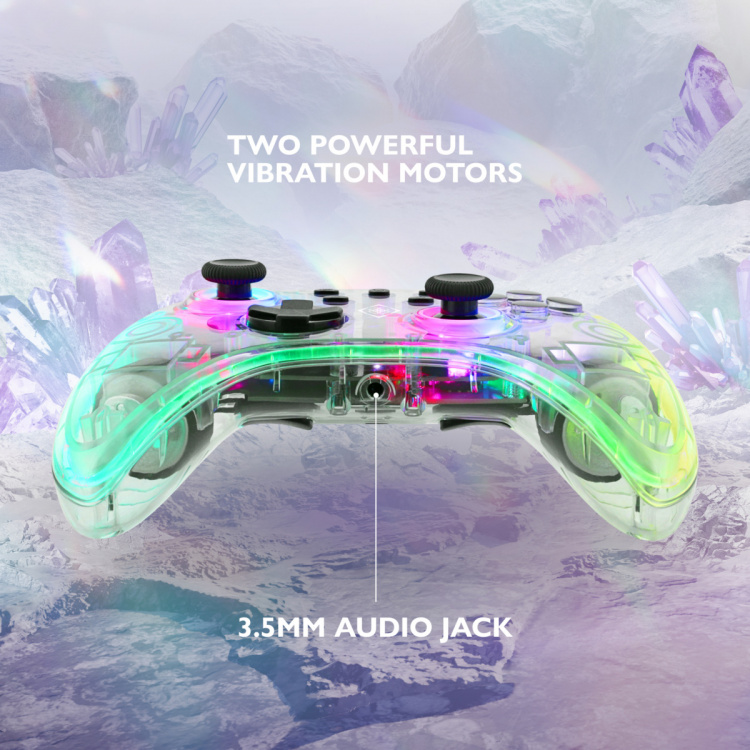 DELTACO Nintendo Switch -ohjain, läpinäkyvä, RGB, makronäppäimet