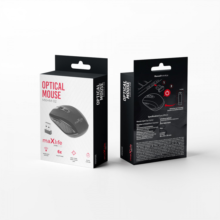 Maxlife Langaton optinen hiiri 800/1000/1600 DPI, musta