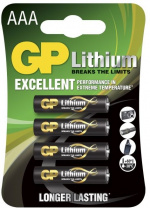 GP AAA litiumparisto 1.5V, 24LF-2U4, 4-pack, 4 kpl  GP AAA litiumparisto 1.5V, 24LF-2U4, 4-pack, 4 kpl