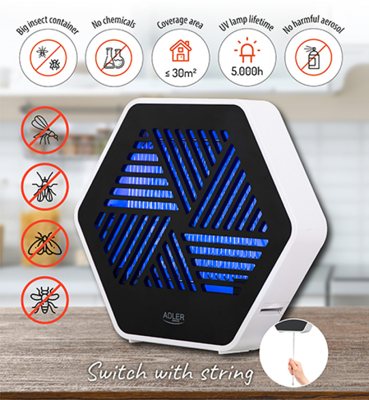 Adler AD 7939 Hyttysmyrkkyjen torjuntavalaisin, UV-valo Adler AD 7939 Hyttysmyrkkyjen torjuntavalaisin, UV-valo