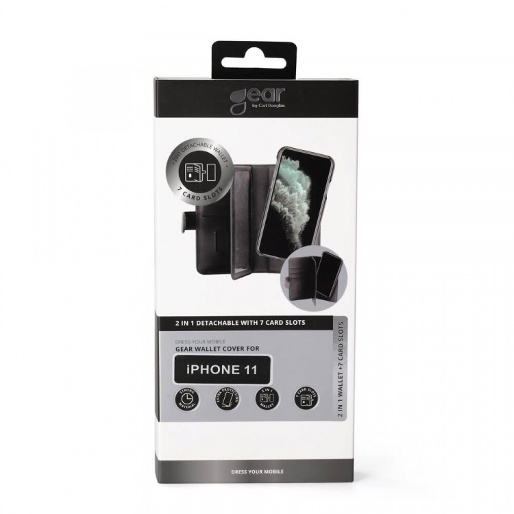 Gear Lompakko 2in1 7 Korttipaikkaa Musta - iPhone 11 Gear Lompakko 2in1 7 Korttipaikkaa Musta - iPhone 11