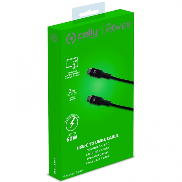 Celly USB-PD USB-C - USB-C Cable 60W Celly USB-PD USB-C - USB-C Cable 60W