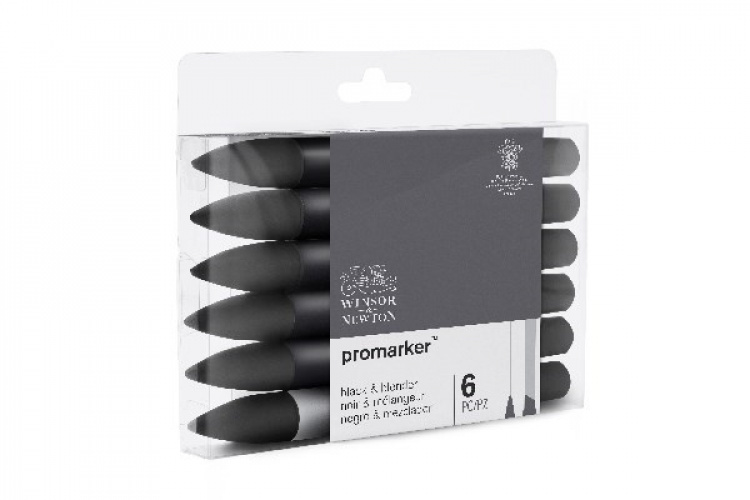 Winsor Promarker set 6st (5st Svart +1st blender) Winsor Promarker set 6st (5st Svart +1st blender)