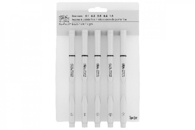 Winsor Graphic Marker Fineliner Black 5st, Blandade storlekar