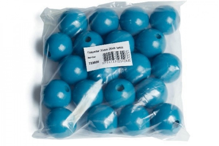 Träpärlor 35mm 20st, Turkos