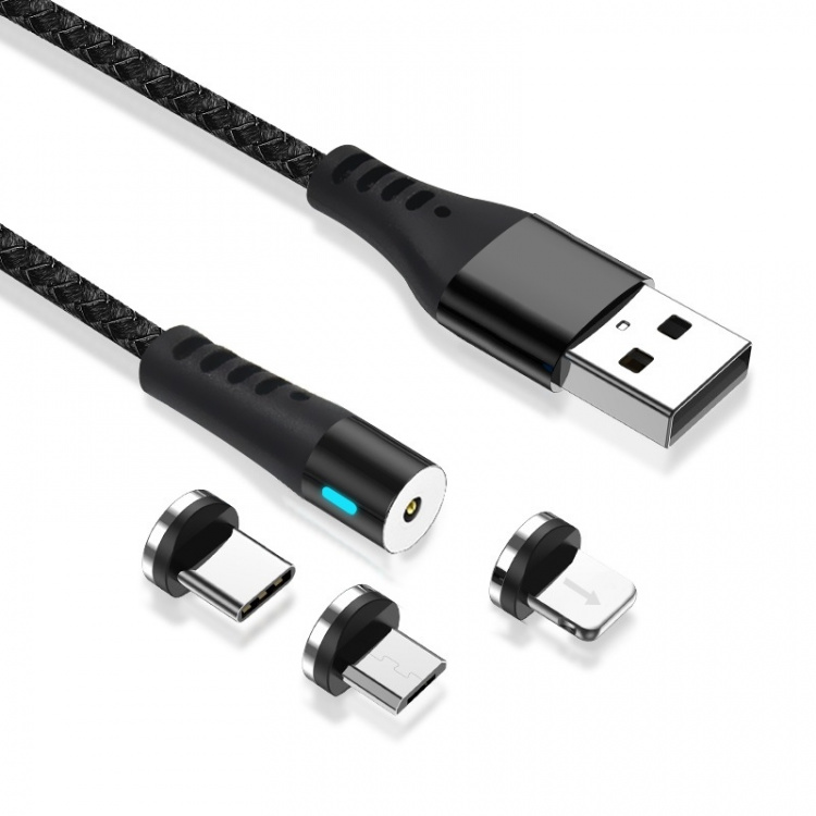 Maxlife MXUC-02 Magneettinen 3in1-latauskaapeli (Lightning/USB-C/microUSB) Pikalataus (2A), Musta