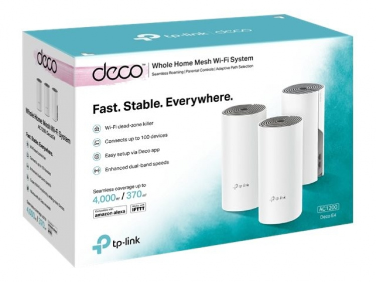 TP-LINK Deco E4 (3-pack) Dual-band (2,4 GHz / 5 GHz) Wi-Fi 5 (802.11ac) Valkoinen, harmaa