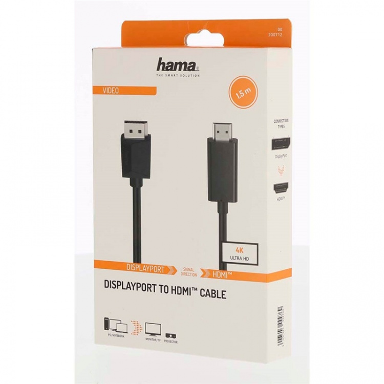 Hama Johto DisplayPort-HDMI 4K 1.5m Musta
