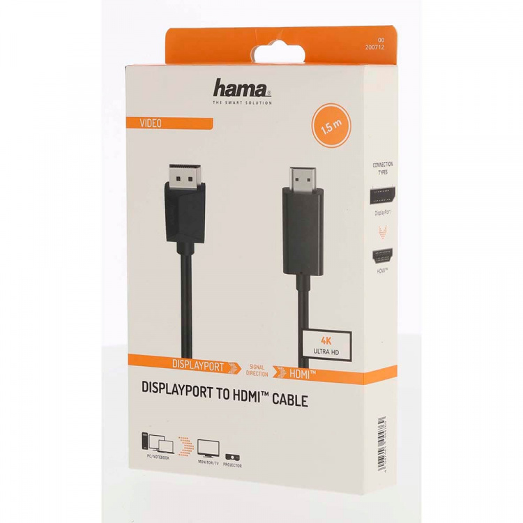 Hama Johto DisplayPort-HDMI 4K 1.5m Musta