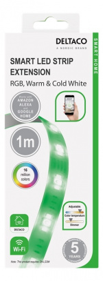 DELTACO SMART HOME RGB-valonauhan jatkokaapeli, 1m, 2700K-6500K, 6-pin