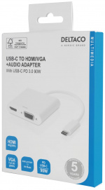 DELTACO USB-C-telakointiasema, HDMI/VGA/USB-C, 100W, PD 3.0, valkoinen DELTACO USB-C-telakointiasema, HDMI/VGA/USB-C, 100W, PD 3.0, valkoinen