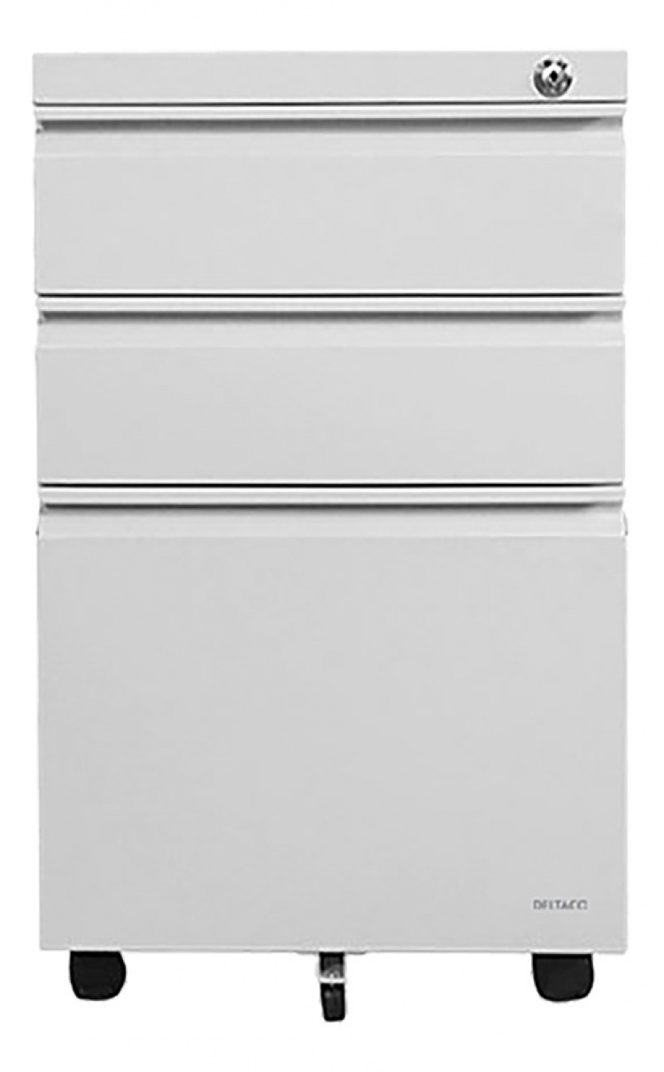 DELTACO OFFICE pyörällinen laatikosto, 3 laatikkoa, lukitus, valkoinen