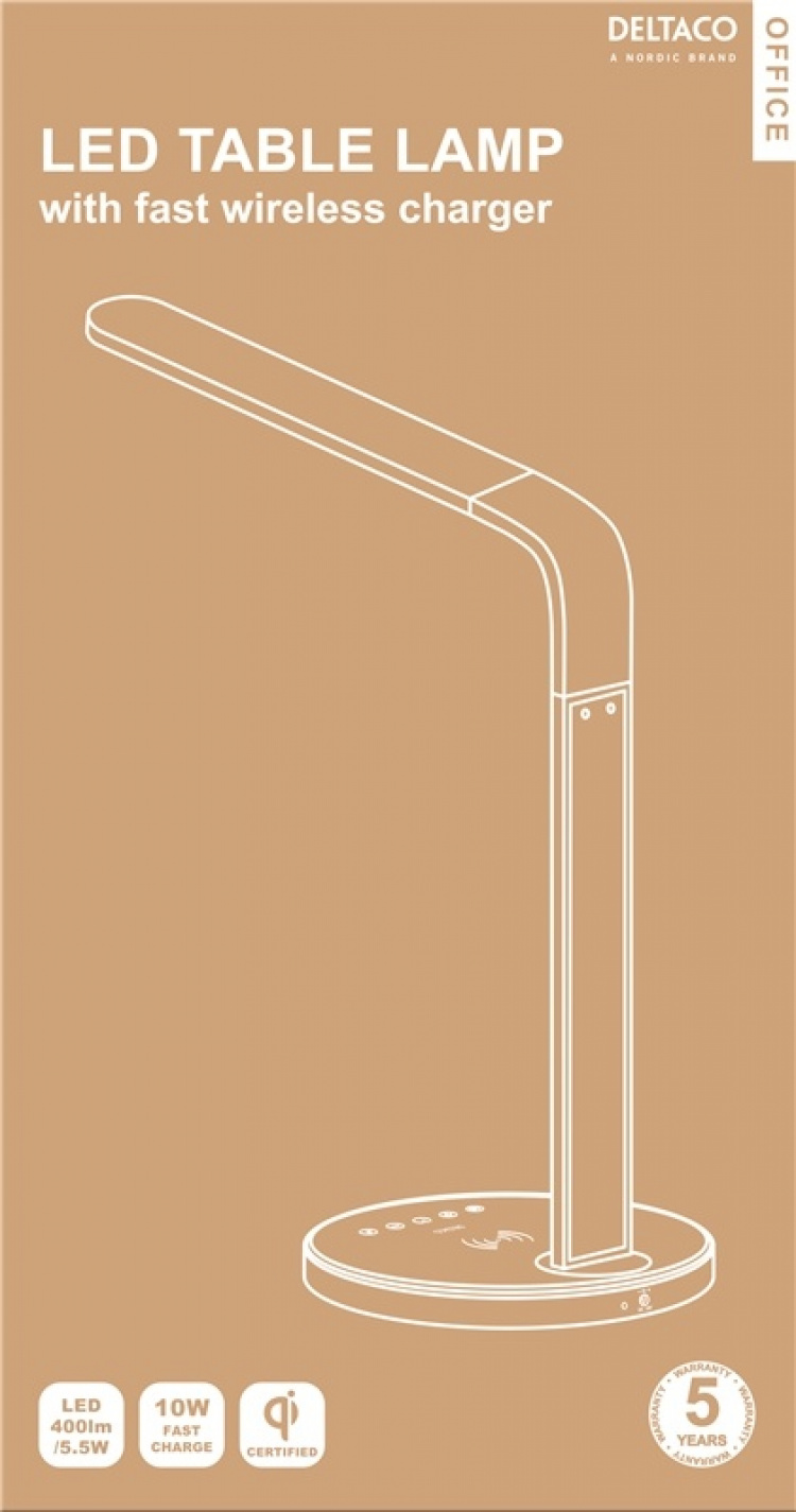 DELTACO OFFICE LED-pöytälamppu, langaton pikalataus, ajastin, valk. DELTACO OFFICE LED-pöytälamppu, langaton pikalataus, ajastin, valk.