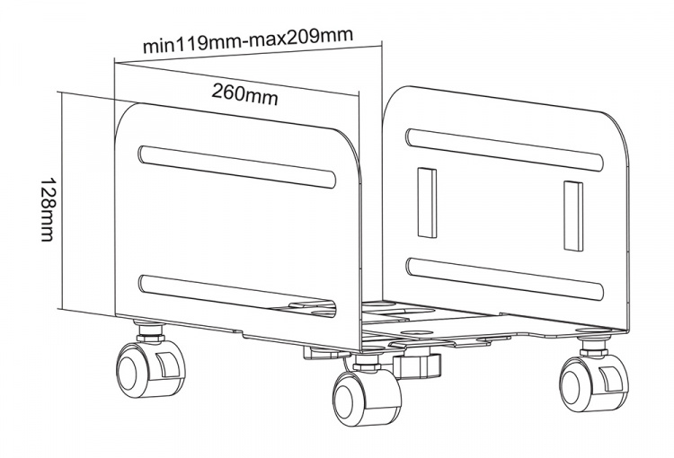 DELTACO OFFICE liikuteltava keskusyksikköteline, musta