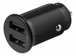 DELTACO kompakti USB-autolaturi, 12V/24V, 2x USB-A, 2,4A, 12W, musta