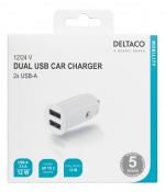 DELTACO kompakti USB-autolaturi, 12V/24V, 2x USB-A, 2,4A, 12W, valk. DELTACO kompakti USB-autolaturi, 12V/24V, 2x USB-A, 2,4A, 12W, valk.