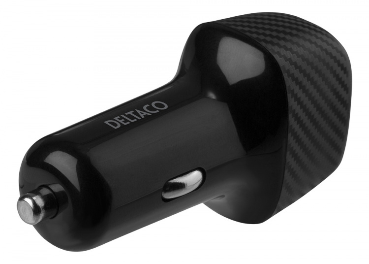 DELTACO USB-autolaturi, 1x USB-C, PD 18W, 1x USB-A, 18W, yhteensä 36W