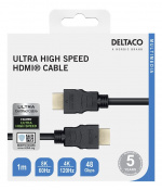 DELTACO ultranopea HDMI-kaapeli, 48Gbps, 1m, musta