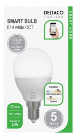DELTACO SMART HOME LED-älylamppu, E14, 2,4GHz, 5W, 470lm, valkoinen