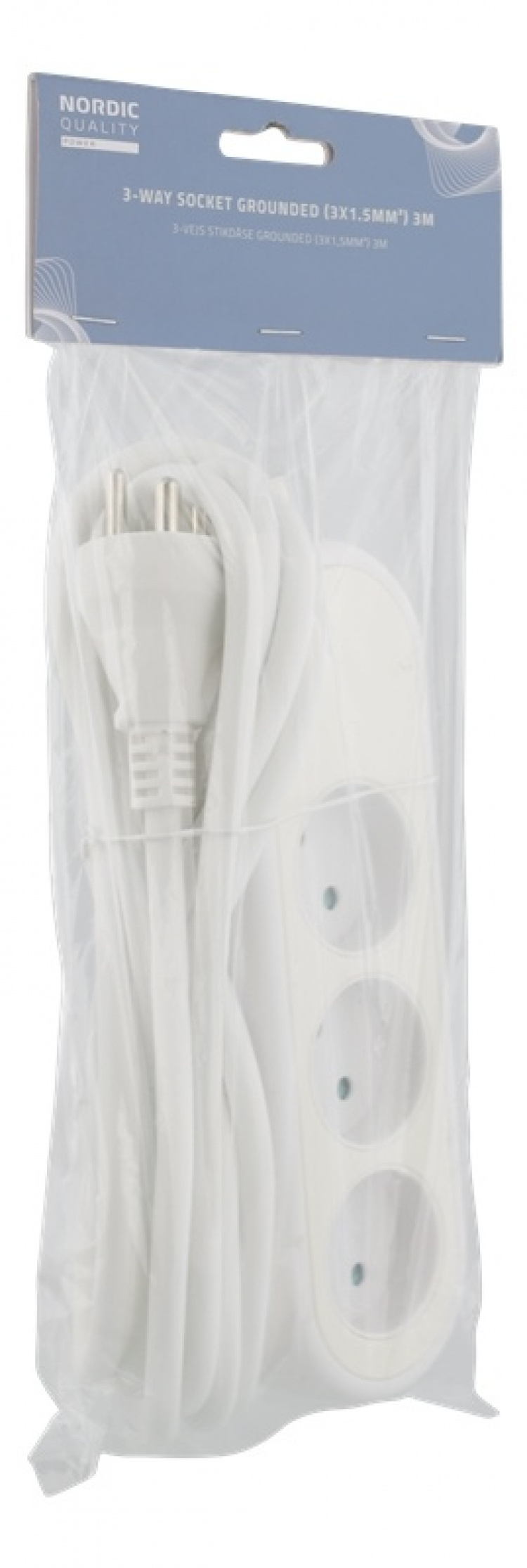 Nordic Quality Danish power outlet with 3 earthed sockets, PVC cable (
