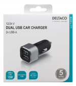 DELTACO USB-autolaturi, 2x USB-A, 17W, musta/hopea DELTACO USB-autolaturi, 2x USB-A, 17W, musta/hopea