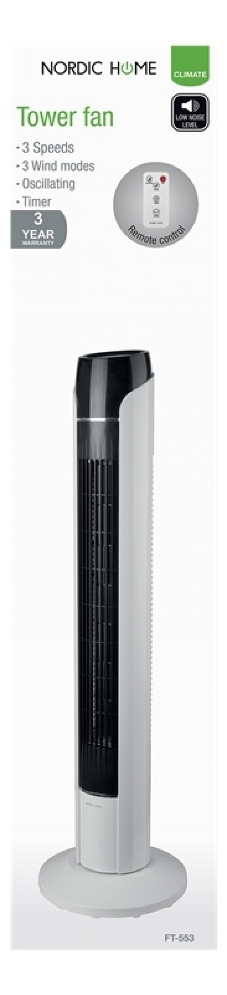 NORDIC HOME tornituuletin, matala melutaso, kääntymistoiminto, ajastin