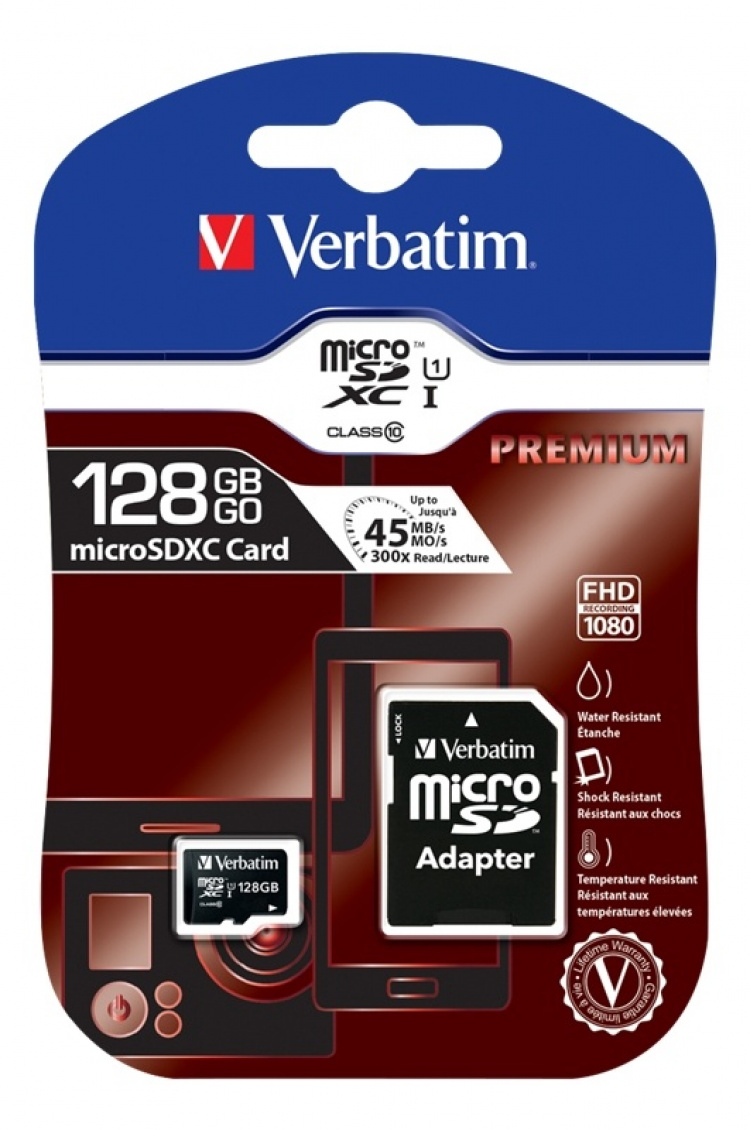 Verbatim SD Micro (SDXC) Class 10, sovittimella, 128 GB Verbatim SD Micro (SDXC) Class 10, sovittimella, 128 GB
