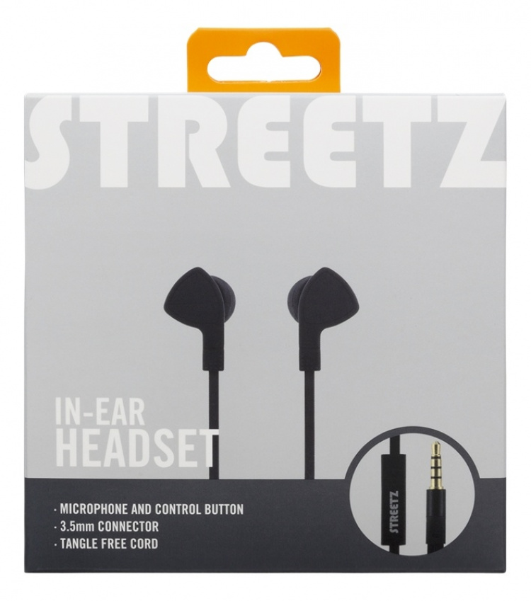 STREETZ kuulokemikrofoni, in-ear, ohjauspainike, sotkeutumaton, musta