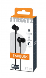 STREETZ kuulokemikrofoni, in-ear, ohjauspainike, sotkeutumaton, musta