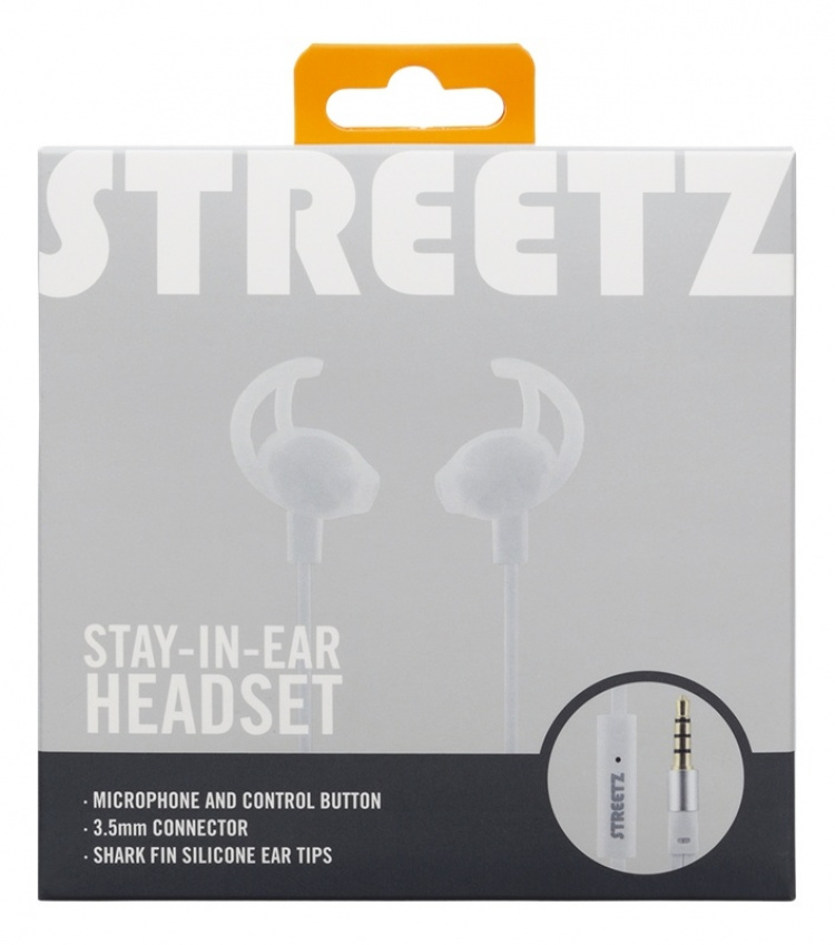 STREETZ kuulokemikrofoni, stay-in-ear, ohjauspainike, 3,5mm, valkoinen STREETZ kuulokemikrofoni, stay-in-ear, ohjauspainike, 3,5mm, valkoinen