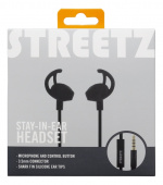 STREETZ kuulokemikrofoni, stay-in-ear, ohjauspainike, 3,5mm, musta STREETZ kuulokemikrofoni, stay-in-ear, ohjauspainike, 3,5mm, musta