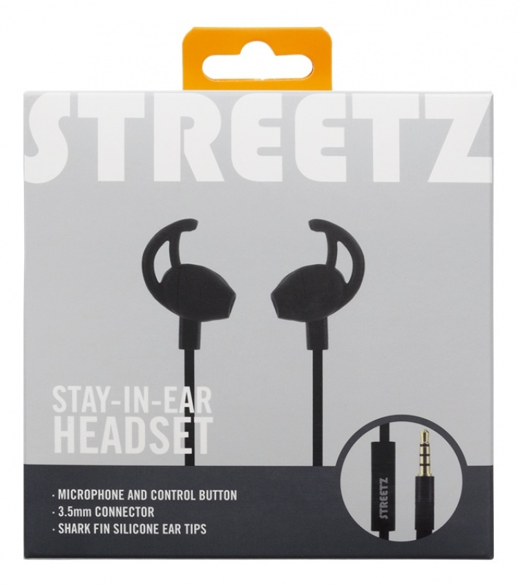 STREETZ kuulokemikrofoni, stay-in-ear, ohjauspainike, 3,5mm, musta STREETZ kuulokemikrofoni, stay-in-ear, ohjauspainike, 3,5mm, musta