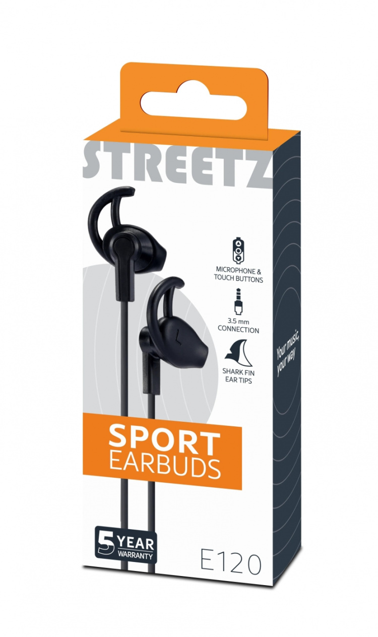 STREETZ kuulokemikrofoni, stay-in-ear, ohjauspainike, 3,5mm, musta STREETZ kuulokemikrofoni, stay-in-ear, ohjauspainike, 3,5mm, musta