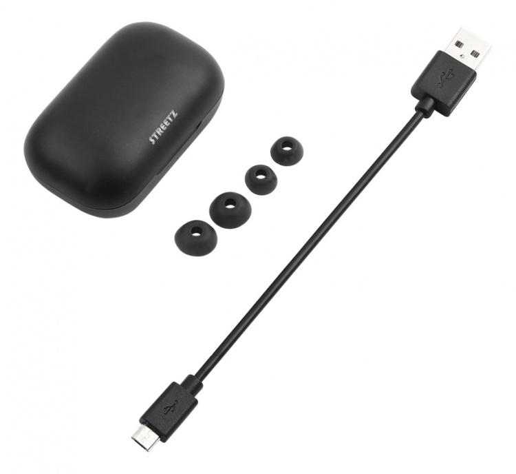 STREETZ täyslangattomat nappikuulokkeet, latauskotelo, BT 5, musta