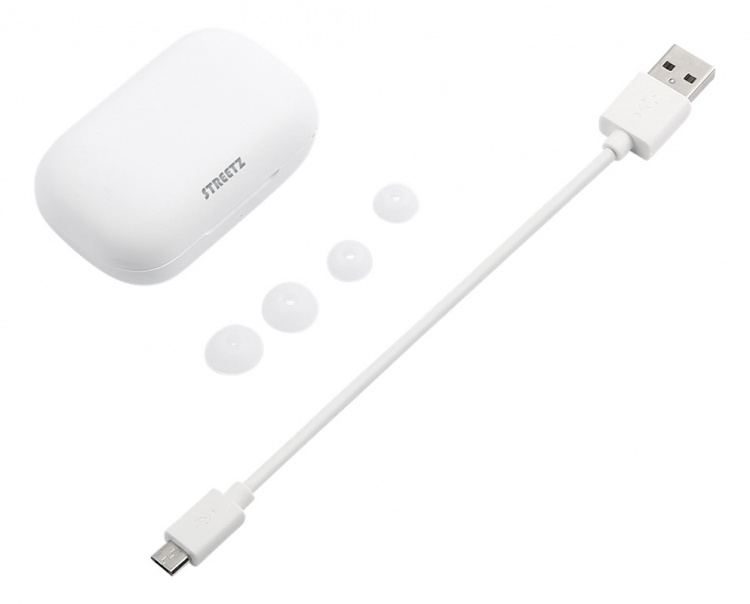 STREETZ täyslangattomat nappikuulokkeet, latauskotelo, BT 5, valkoinen STREETZ täyslangattomat nappikuulokkeet, latauskotelo, BT 5, valkoinen