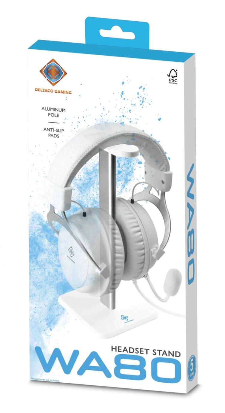 DELTACO GAMING WA80 kuuloketeline, alumiinipilari, valkoinen