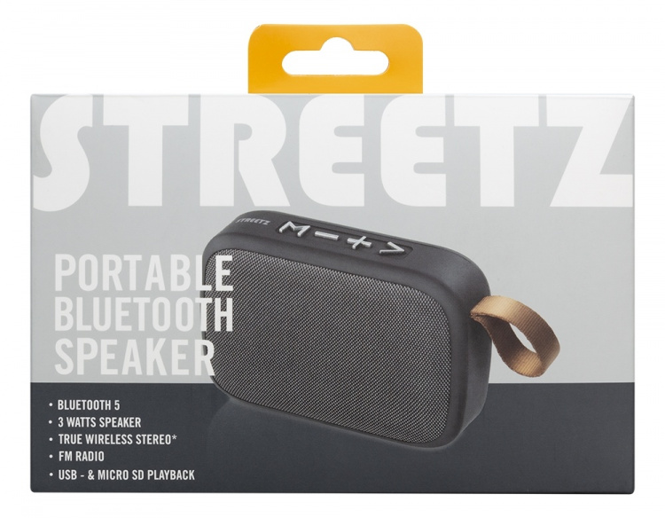 STREETZ langaton Bluetooth-kaiutin, USB/TF/AUX/FM/handsfree, musta