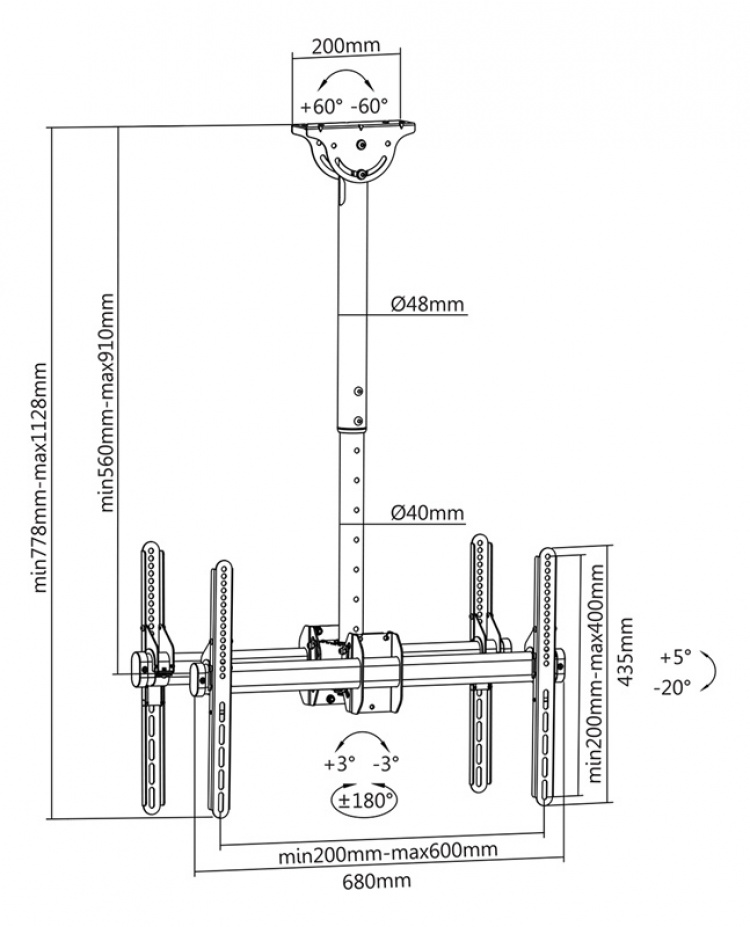 DELTACO OFFICE kahden näytön kattoteline, 37 DELTACO OFFICE kahden näytön kattoteline, 37