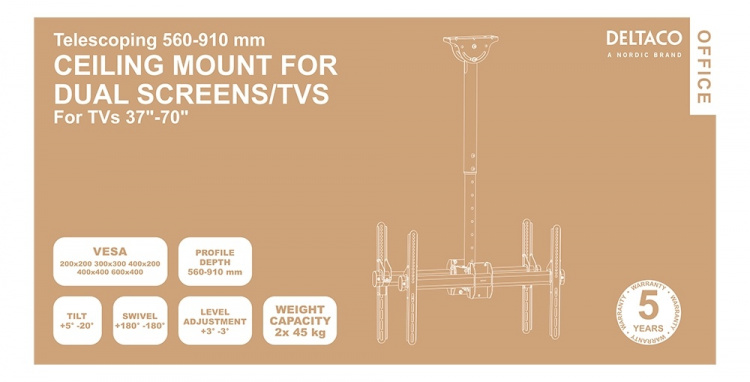 DELTACO OFFICE kahden näytön kattoteline, 37 DELTACO OFFICE kahden näytön kattoteline, 37